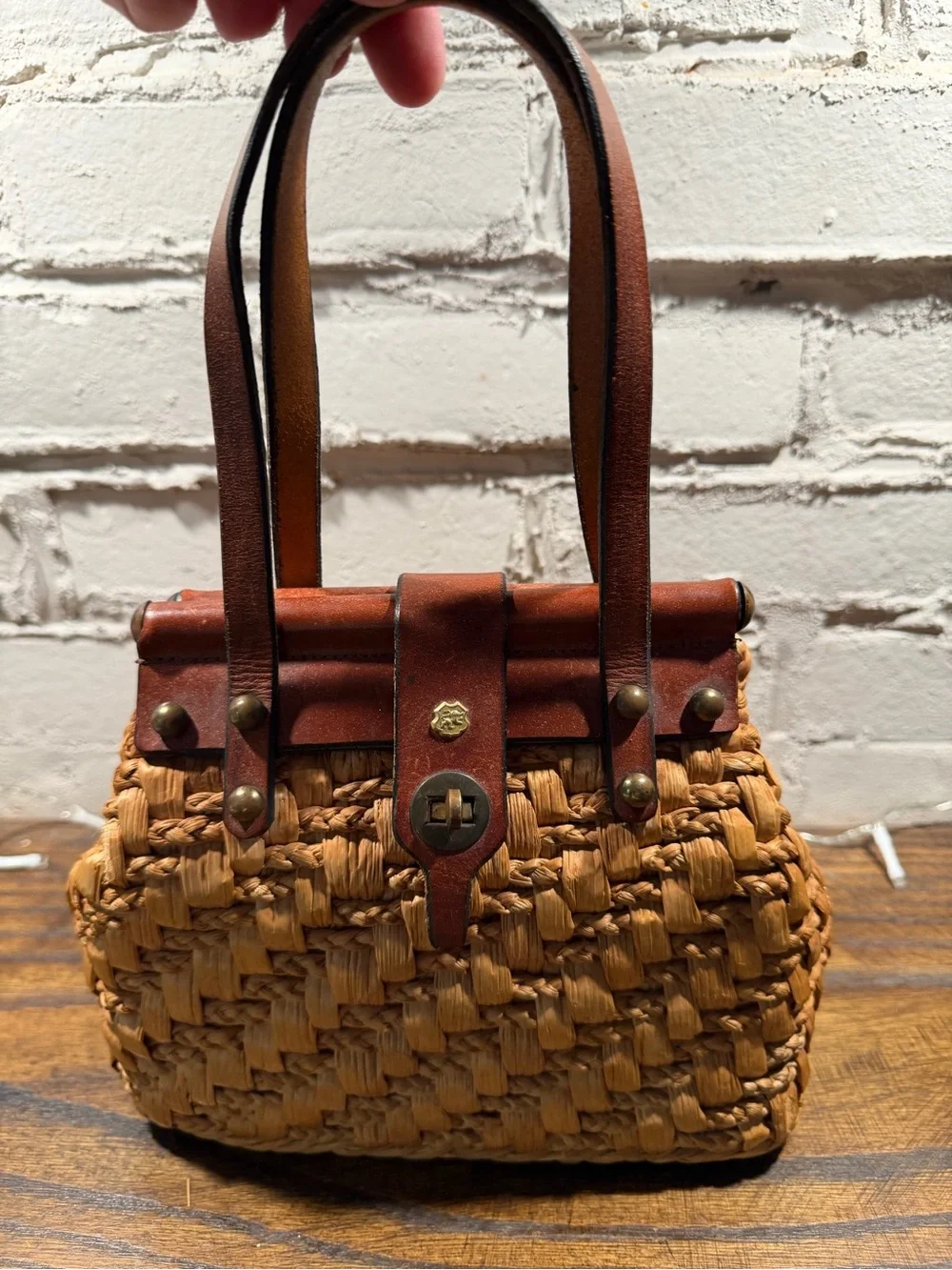 Vintage John Romain Straw and Brown Leather Purse Rare 1960’s